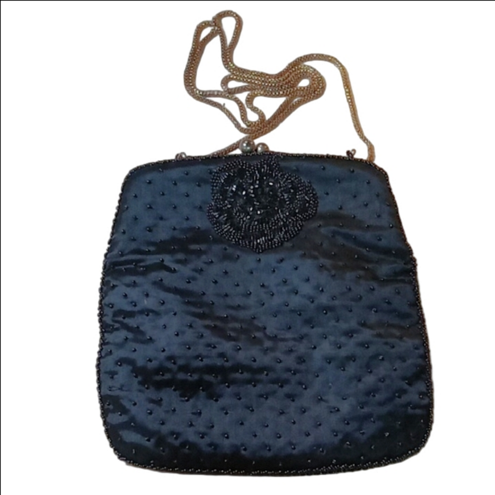 (241) Black Beaded Crossbody Bag